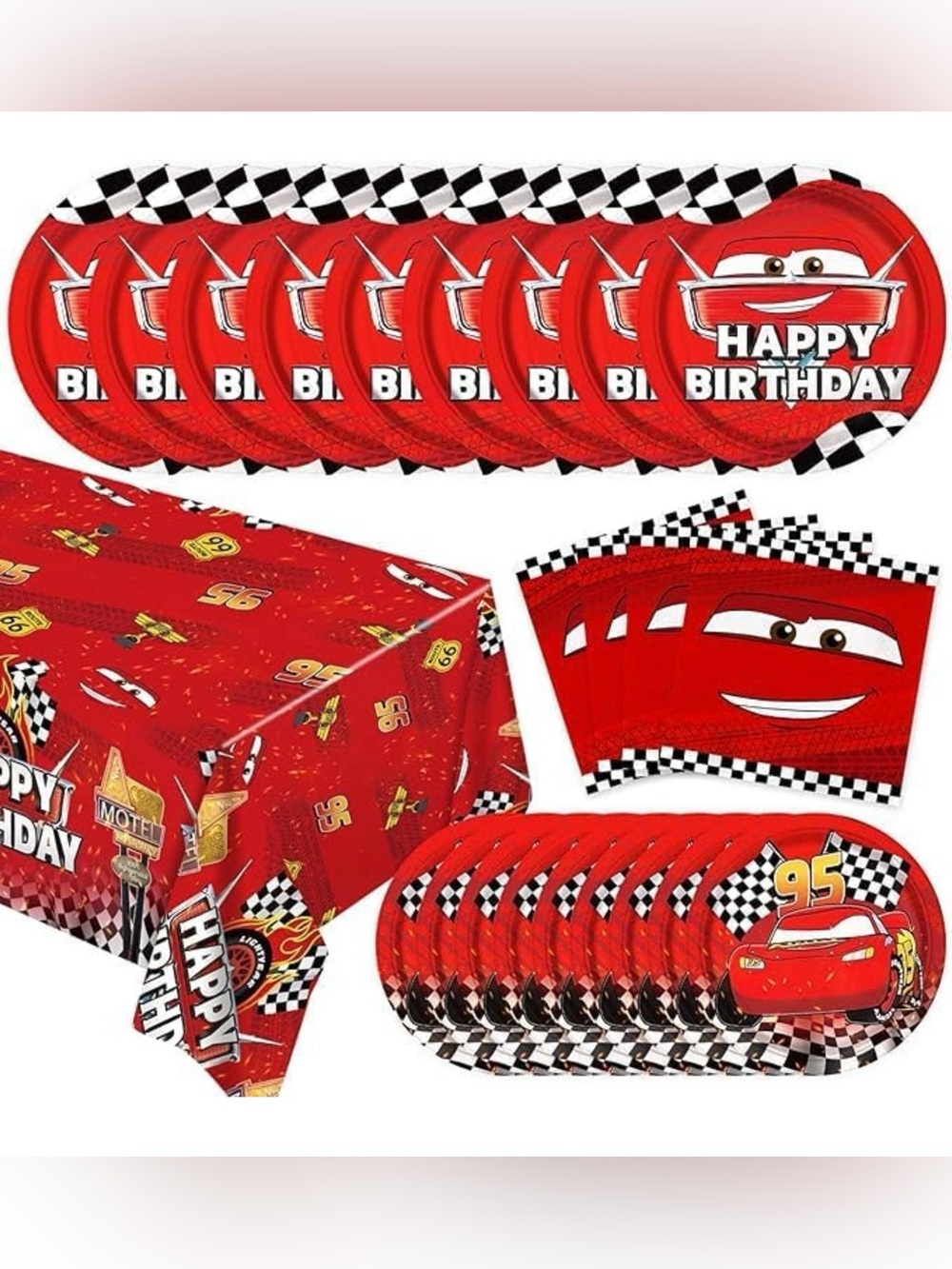 41 PCS Cars Party Supplies Dinner Dessert Plates Napkins Tablecloth Decoration